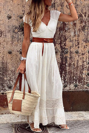Momentlover Fashion British Style Solid Patchwork V Neck A Line Dresses