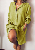 Momentlover Casual Simplicity Solid Buckle Shirt Collar Dresses(5 Colors)