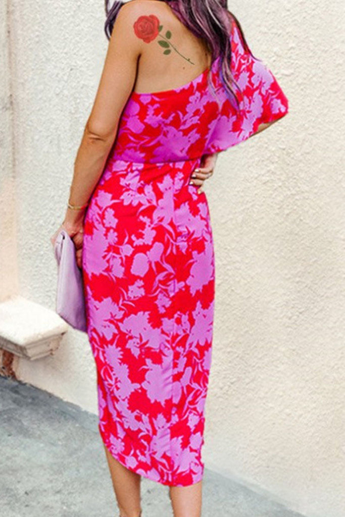 Momentlover Fashion Street Print Patchwork One Shoulder A Line Dresses(3 Colors)