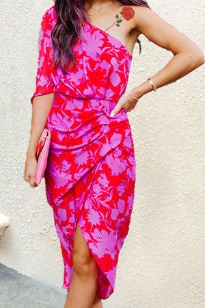 Momentlover Fashion Street Print Patchwork One Shoulder A Line Dresses(3 Colors)