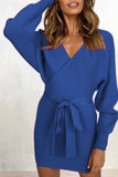 Momentlover Casual Solid Patchwork V Neck A Line Dresses(7 Colors)