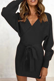 Momentlover Casual Solid Patchwork V Neck A Line Dresses(7 Colors)