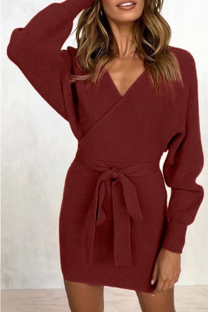 Momentlover Casual Solid Patchwork V Neck A Line Dresses(7 Colors)