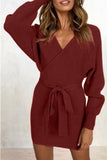 Momentlover Casual Solid Patchwork V Neck A Line Dresses(7 Colors)