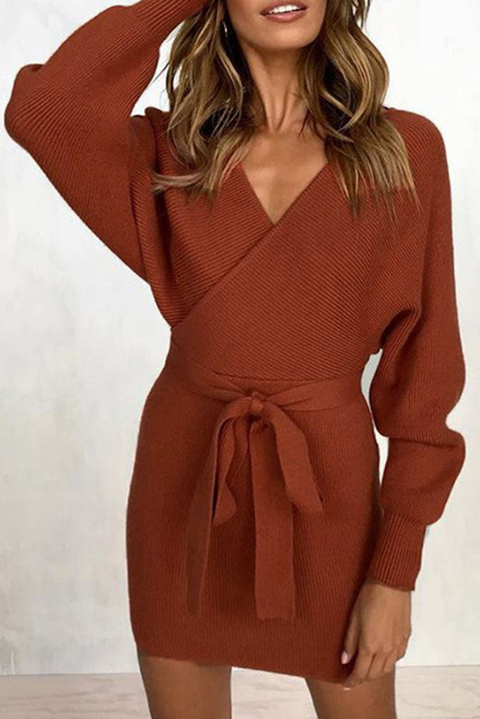 Momentlover Casual Solid Patchwork V Neck A Line Dresses(7 Colors)