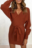 Momentlover Casual Solid Patchwork V Neck A Line Dresses(7 Colors)