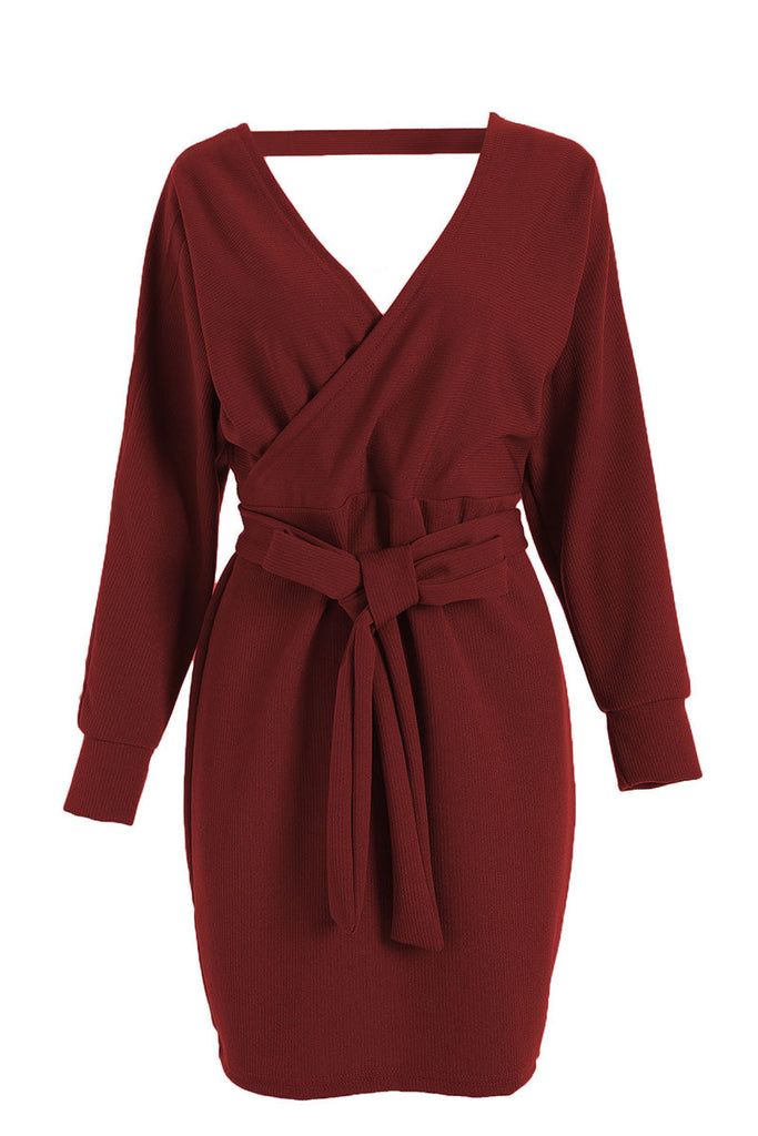 Momentlover Casual Solid Patchwork V Neck A Line Dresses(7 Colors)