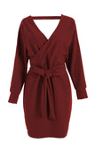 Momentlover Casual Solid Patchwork V Neck A Line Dresses(7 Colors)