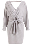 Momentlover Casual Solid Patchwork V Neck A Line Dresses(7 Colors)