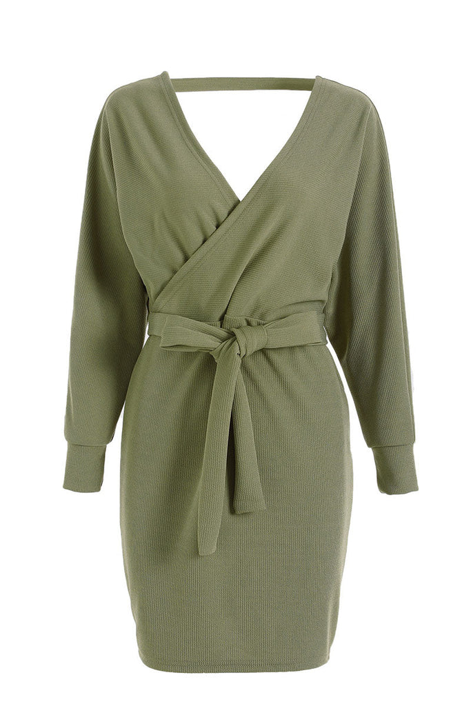 Momentlover Casual Solid Patchwork V Neck A Line Dresses(7 Colors)