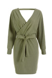 Momentlover Casual Solid Patchwork V Neck A Line Dresses(7 Colors)