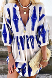 Momentlover Casual Print Frenulum V Neck A Line Dresses