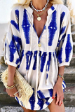 Momentlover Casual Print Frenulum V Neck A Line Dresses