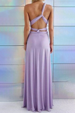 Momentlover Fashion Elegant Solid Patchwork Backless Strap Design Evening Dress Dresses