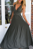 Momentlover Fashion Elegant Solid Patchwork Backless Strap Design Evening Dress Dresses