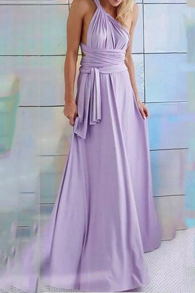 Momentlover Fashion Elegant Solid Patchwork Backless Strap Design Evening Dress Dresses