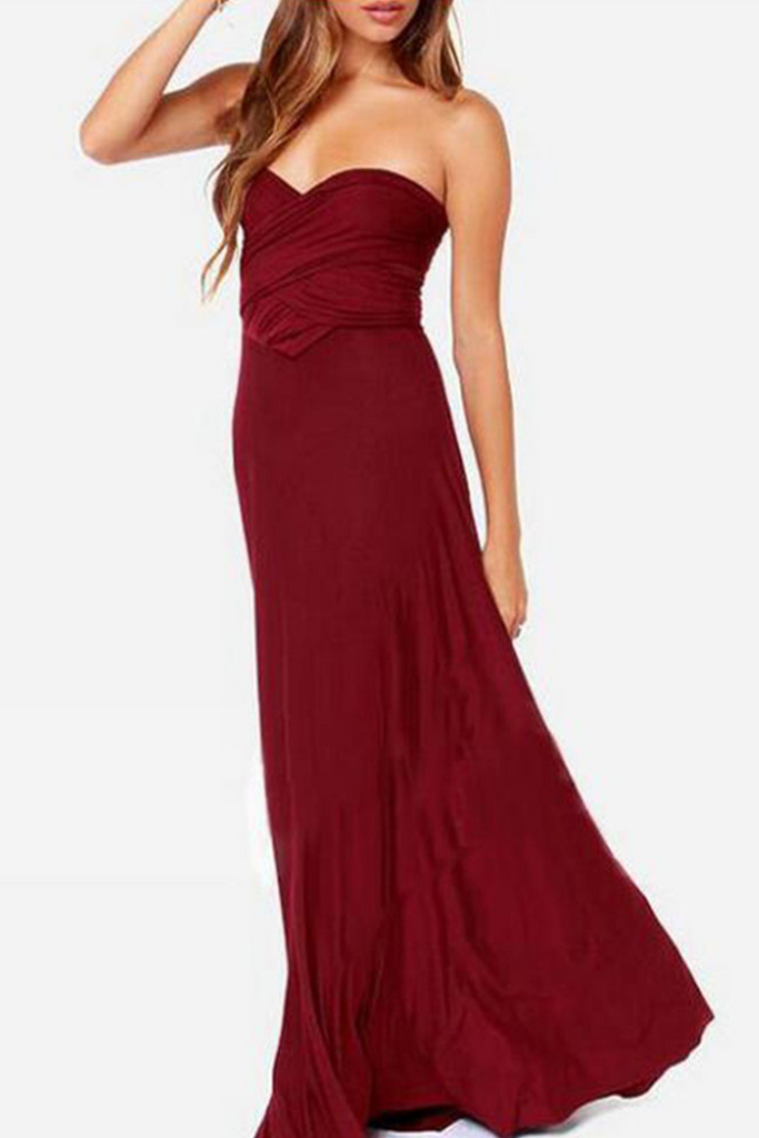 Momentlover Fashion Elegant Solid Patchwork Backless Strap Design Evening Dress Dresses