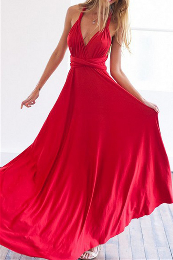 Momentlover Fashion Elegant Solid Patchwork Backless Strap Design Evening Dress Dresses