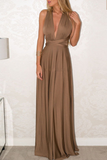 Momentlover Fashion Elegant Solid Patchwork Backless Strap Design Evening Dress Dresses