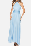 Momentlover Fashion Elegant Solid Patchwork Backless Strap Design Evening Dress Dresses