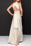 Momentlover Fashion Elegant Solid Patchwork Backless Strap Design Evening Dress Dresses