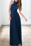 Momentlover Fashion Elegant Solid Patchwork Backless Strap Design Evening Dress Dresses