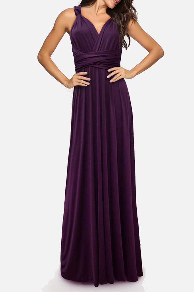 Momentlover Fashion Elegant Solid Patchwork Backless Strap Design Evening Dress Dresses