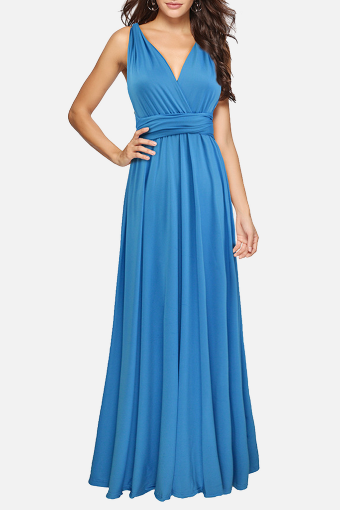 Momentlover Fashion Elegant Solid Patchwork Backless Strap Design Evening Dress Dresses