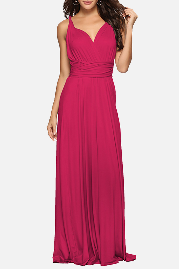 Momentlover Fashion Elegant Solid Patchwork Backless Strap Design Evening Dress Dresses