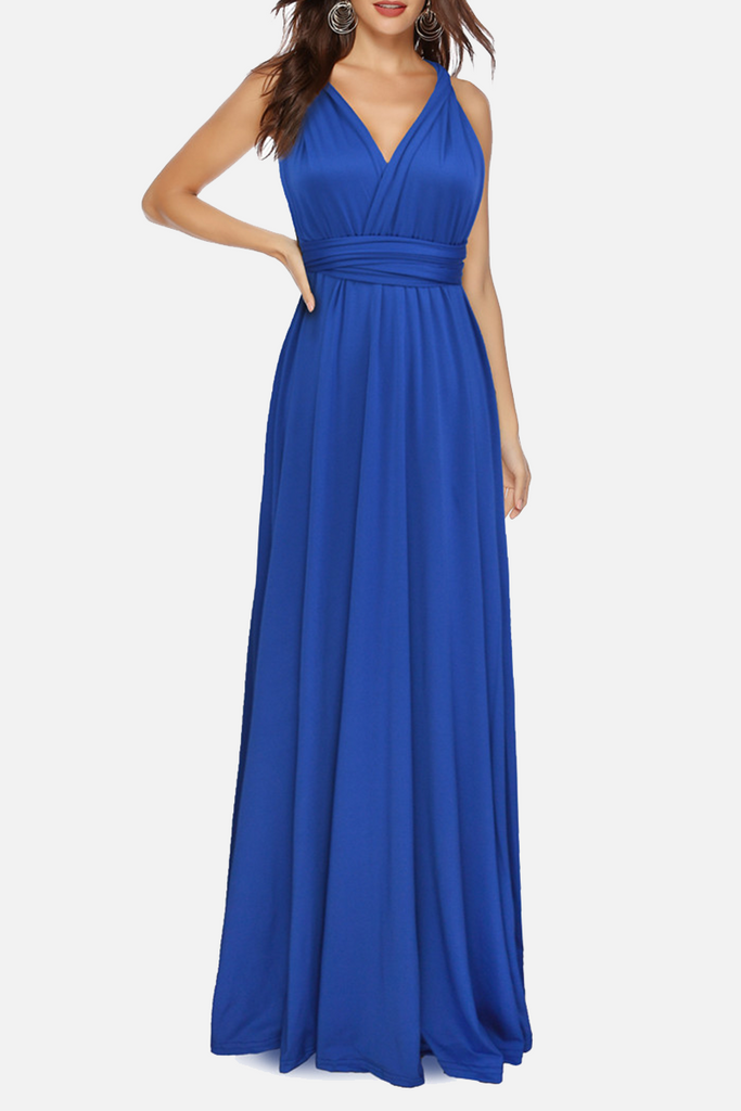 Momentlover Fashion Elegant Solid Patchwork Backless Strap Design Evening Dress Dresses