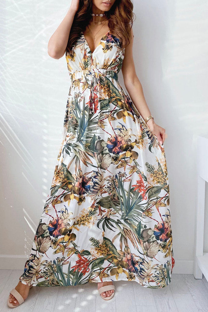 Momentlover Fashion Sweet Print Patchwork V Neck A Line Dresses(4 Colors)
