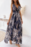 Momentlover Fashion Sweet Print Patchwork V Neck A Line Dresses(4 Colors)