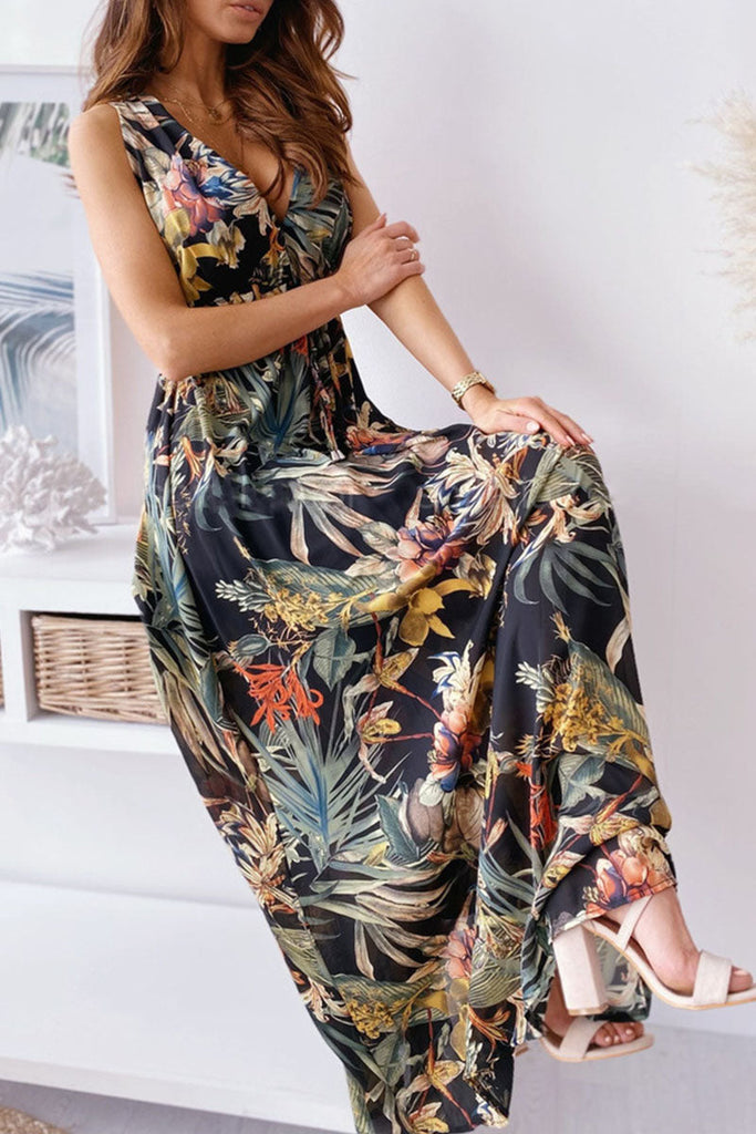 Momentlover Fashion Sweet Print Patchwork V Neck A Line Dresses(4 Colors)