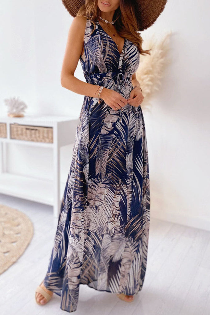Momentlover Fashion Sweet Print Patchwork V Neck A Line Dresses(4 Colors)