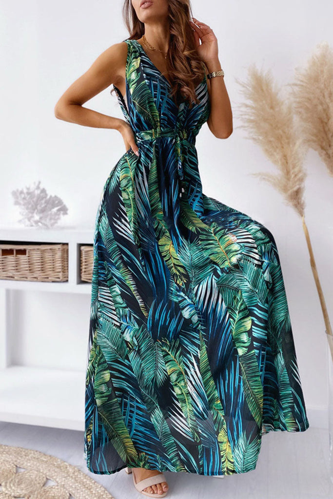 Momentlover Fashion Sweet Print Patchwork V Neck A Line Dresses(4 Colors)