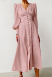 Momentlover Fashion Street Solid Patchwork V Neck A Line Dresses