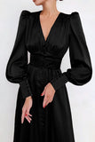 Momentlover Fashion Street Solid Patchwork V Neck A Line Dresses