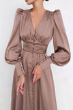 Momentlover Fashion Street Solid Patchwork V Neck A Line Dresses