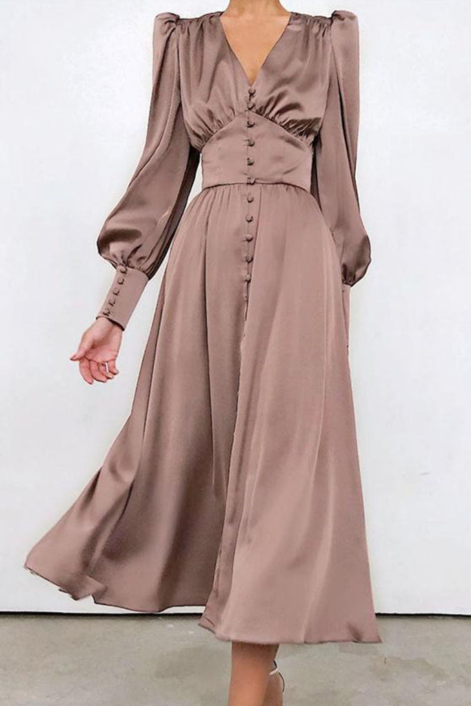Momentlover Fashion Street Solid Patchwork V Neck A Line Dresses