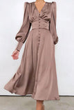 Momentlover Fashion Street Solid Patchwork V Neck A Line Dresses