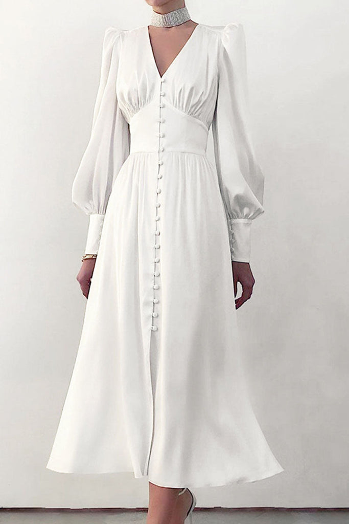 Momentlover Fashion Street Solid Patchwork V Neck A Line Dresses
