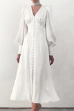 Momentlover Fashion Street Solid Patchwork V Neck A Line Dresses
