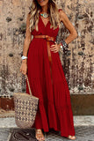 Momentlover Fashion Street Solid Patchwork V Neck A Line Dresses