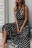 Momentlover Fashion Street Polka Dot Patchwork O Neck A Line Dresses(5 Colors)
