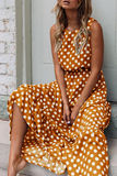 Momentlover Fashion Street Polka Dot Patchwork O Neck A Line Dresses(5 Colors)