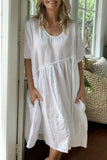 Momentlover Fashion Casual Solid Patchwork O Neck Princess Dresses