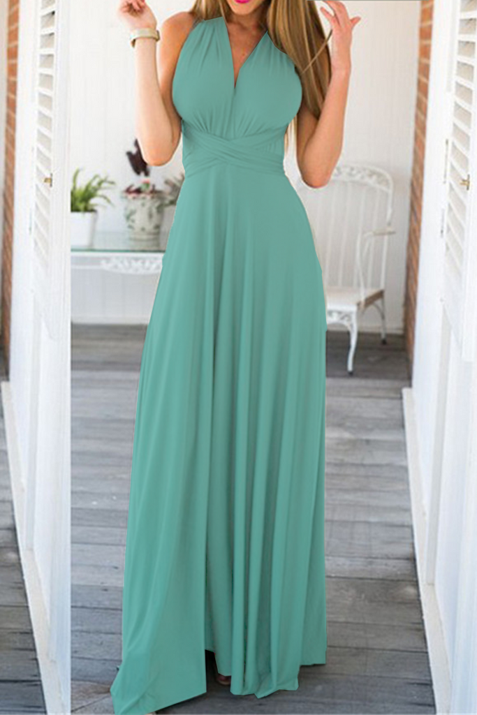 Momentlover Fashion Elegant Solid Patchwork Backless Strap Design Evening Dress Dresses