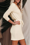 Momentlover Elegant Solid Frenulum Zipper Hooded Collar Wrapped Skirt Dresses(5 Colors)