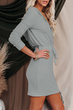 Momentlover Elegant Solid Frenulum Zipper Hooded Collar Wrapped Skirt Dresses(5 Colors)