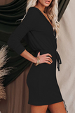 Momentlover Elegant Solid Frenulum Zipper Hooded Collar Wrapped Skirt Dresses(5 Colors)